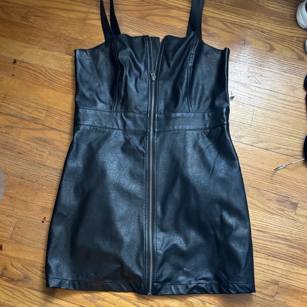 wild fable Black Faux Leather Pinafore